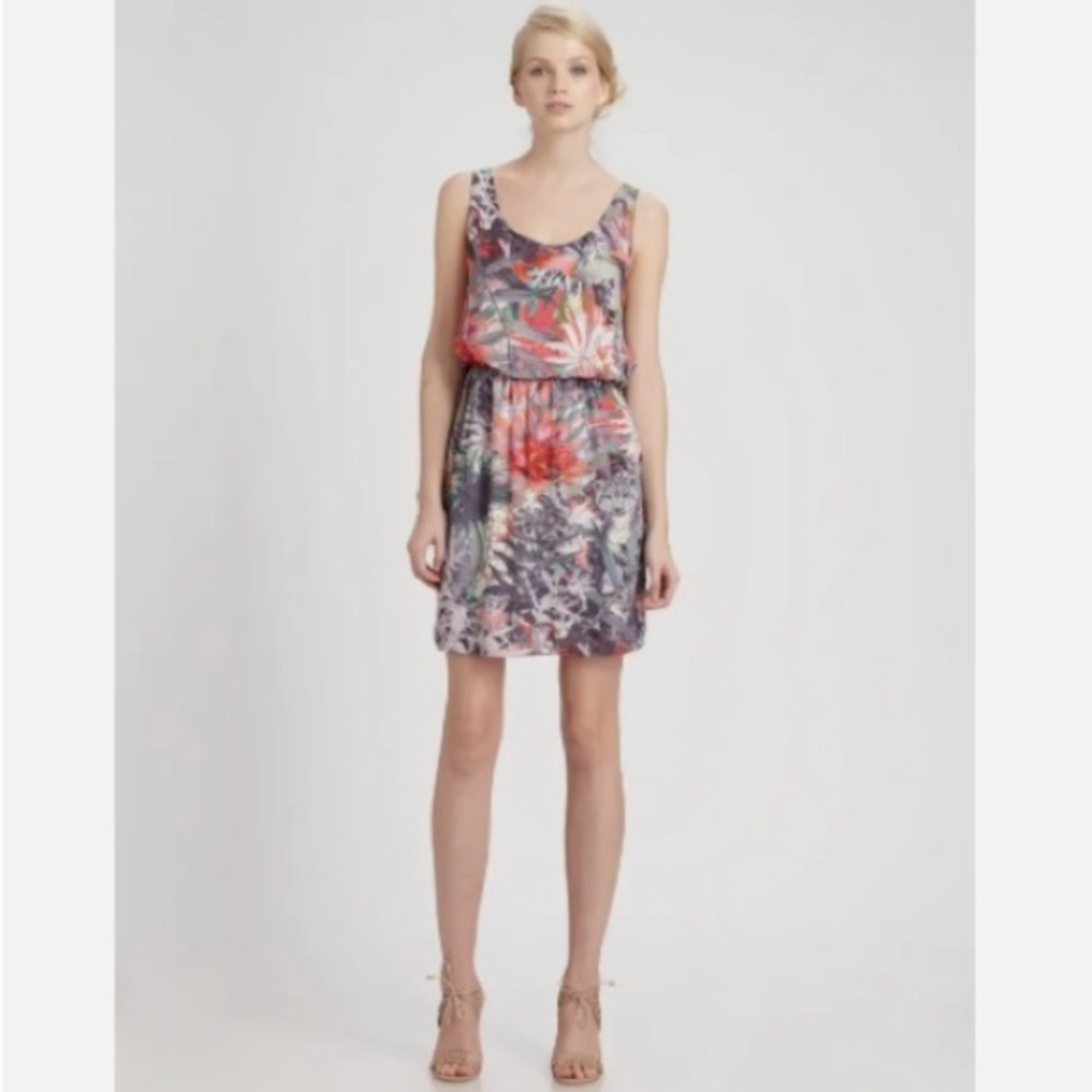 Alice & Olivia Roi Snow Leopard Jungle Silk Tank Dress Draped Scoop Open Back